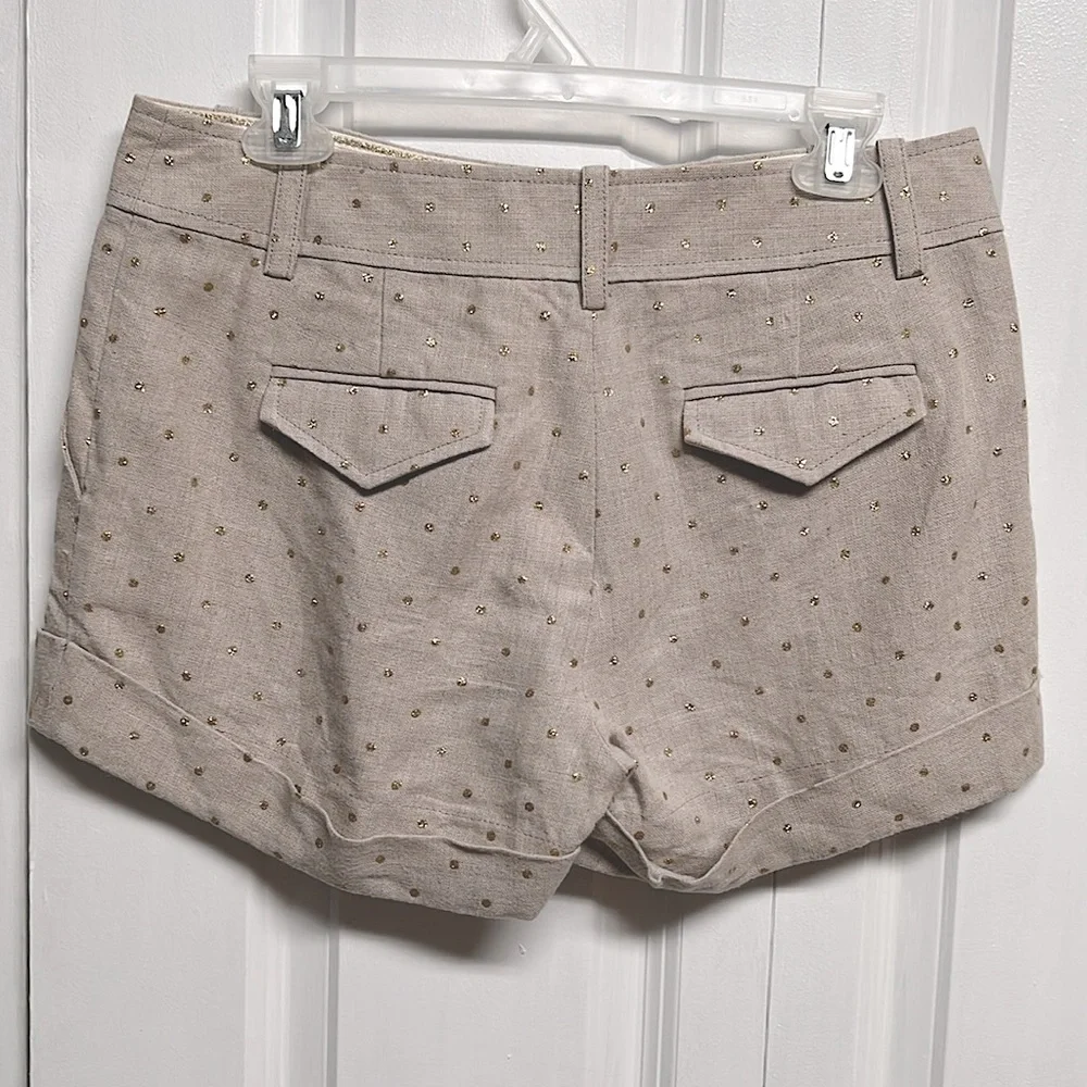 J Crew Beige Gold Sparkles 4 Pocket Mid Rise Cuff Linen Shorts Size 4 City Fit